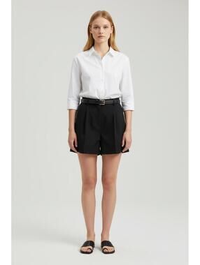 H&M Linen Blend Black Pleated High-Waisted Shorts, Size 10